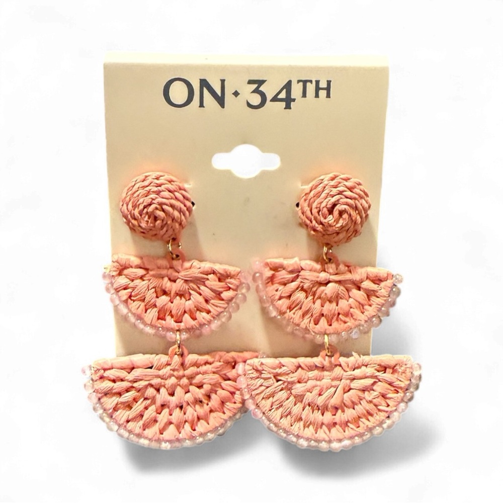 NWT! On 34th Raffia Drop Earrings with Beaded Trim